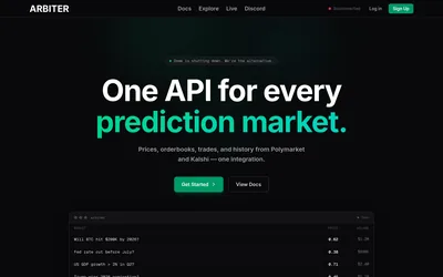 ARBITER: Unified data API entry page and sample market view.