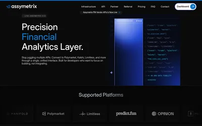 Assymetrix: Prediction-market API overview and supported platforms.