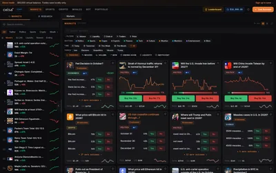Celsa: Market board with event cards, order panels and wallet navigation