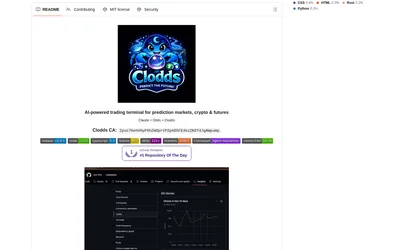CloddsBot: Project overview with the provider’s embedded WebChat preview.
