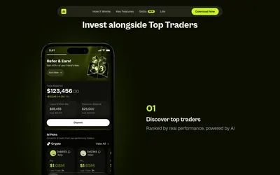 Coinpilot: Mobile trader-discovery interface shown by the provider.