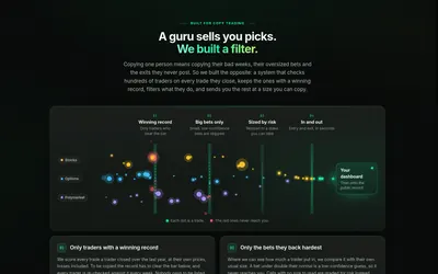 CopyTrades: Trader filters, copy settings and available workflow controls.