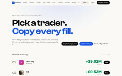 CopyTrail: Trader selection and paper-copy entry points.