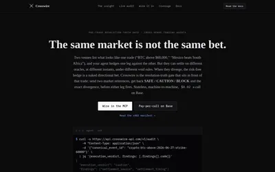 Crosswire: Prediction-market API and request example.