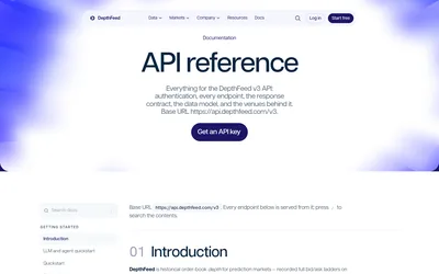 DepthFeed v3 API introduction and dataset scope.