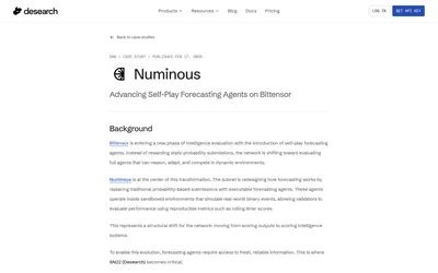 Desearch — forecasting research data: Numinous case study: evidence retrieval for forecasting models.