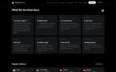 HuskyWeather: Weather observations, model layers and supported station coverage.