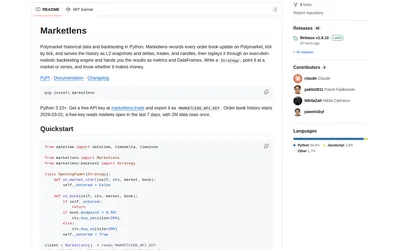 Marketlens Python SDK: Python installation and Strategy quickstart.