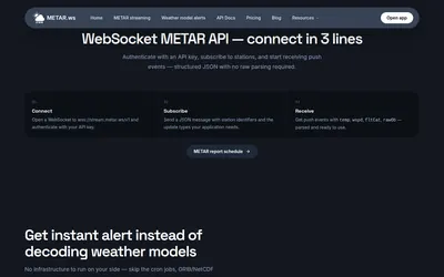 METAR.ws: Metar Ws — WebSocket METAR API — connect in 3 lines