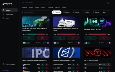 Myriad: Prediction-market cards with probabilities and category navigation