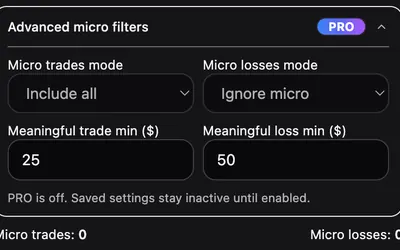 PM Risk Guard: Provider screenshot: micro-trade and micro-loss filters.