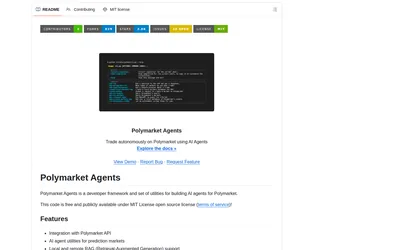Polymarket Agents (GitHub): Agent framework and modular research features.