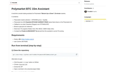 Polymarket BTC 15m Assistant: BTC round monitor, price sources and indicators.