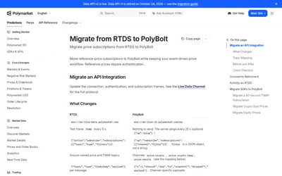 Polymarket RTDS: RTDS-to-PolyBolt migration and topic changes.