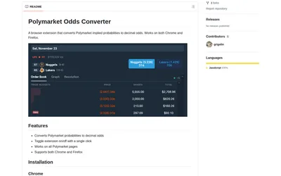 PolymarketOddsConverter (extension): Extension overview with a provider example of decimal-odds display.