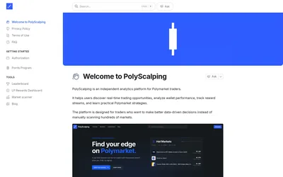 PolyScalping: Documentation overview with the product interface preview.