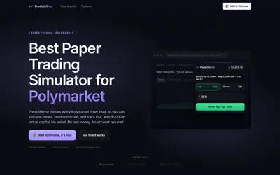 PredictMirror: Provider screenshot of the browser paper-trading panel.