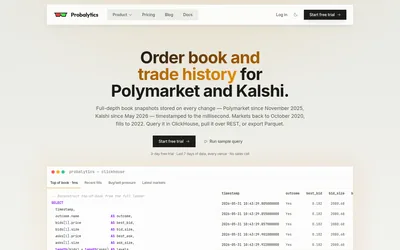 Probalytics: Historical data warehouse with an SQL result example.