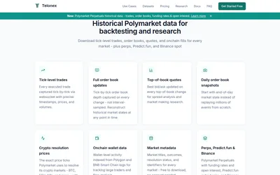 Telonex — Historical Polymarket data for backtesting and research