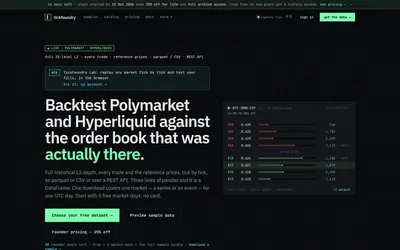 TickFoundry: Dataset entry page and illustrative book ladder.