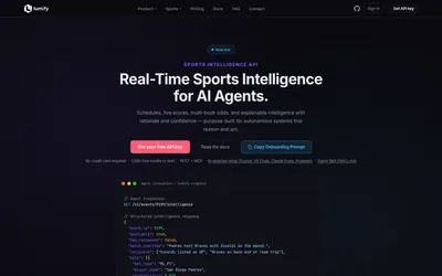 Lumify: Sports intelligence API overview and structured response example.