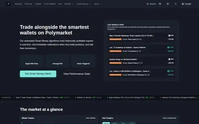 PolyAlertHub: Market-monitoring overview and a preview of the live signal feed.