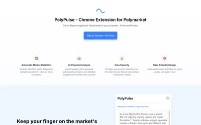 PolyPulse: Extension overview and provider preview of an AI market summary.