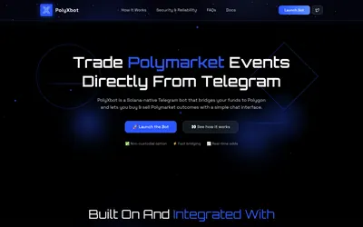 PolyXbot product overview with Solana-to-Polygon funding and Telegram trading.