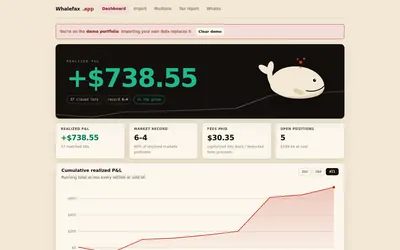 Whalefax — public demo portfolio and realized P&L
