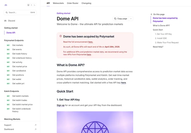 Official notice that Dome was acquired and its API reached end of life.