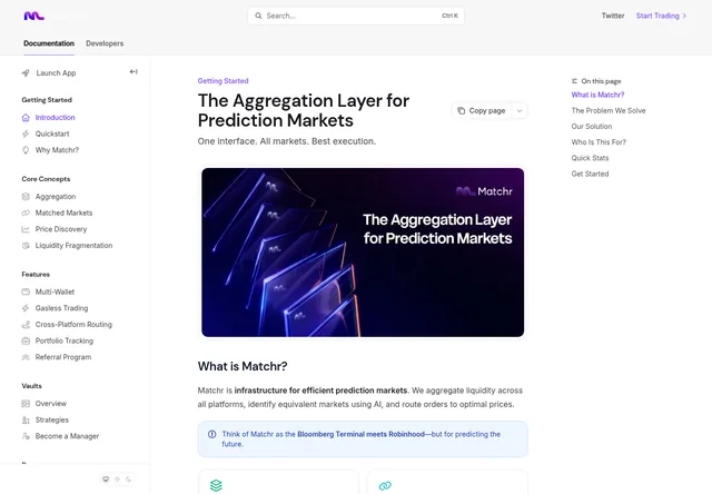 Matchr.xyz: Market aggregation and execution documentation.