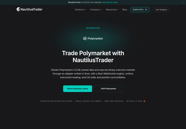 NautilusTrader: Polymarket adapter scope and integration-guide entry point.