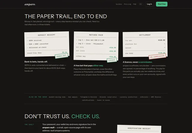 amparo: Provider illustrations of funding, matched-bet and fee workflows.