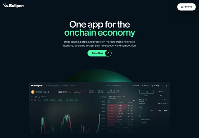 Bullpen: Multi-asset interface shown in the provider’s product overview.