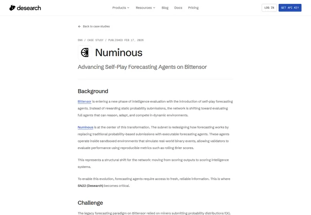 Desearch — forecasting research data: Numinous case study: evidence retrieval for forecasting models.