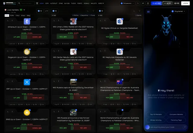 Insiders.bot: Market wall and public research-agent interface.