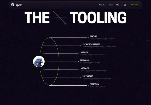 Pigeon: Agent tools for trading, wallet actions and market research.
