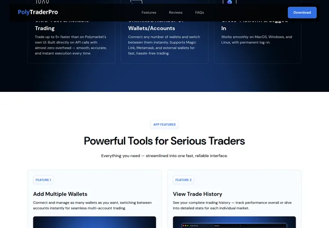 PolyTraderPro: Desktop wallet-management and trade-history features.