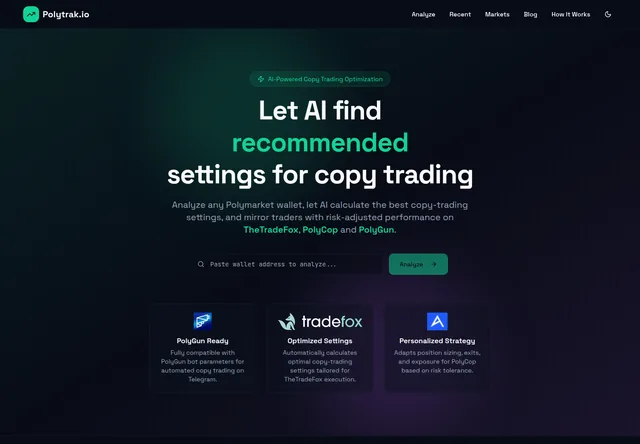 PolyTrak: Wallet-analysis entry point and supported copy-trading integrations.