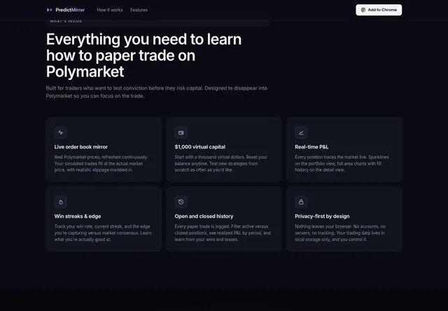 PredictMirror: Paper-trading extension features and virtual-portfolio controls.