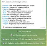 OKBet Telegram command menu and position shortcuts (official documentation).