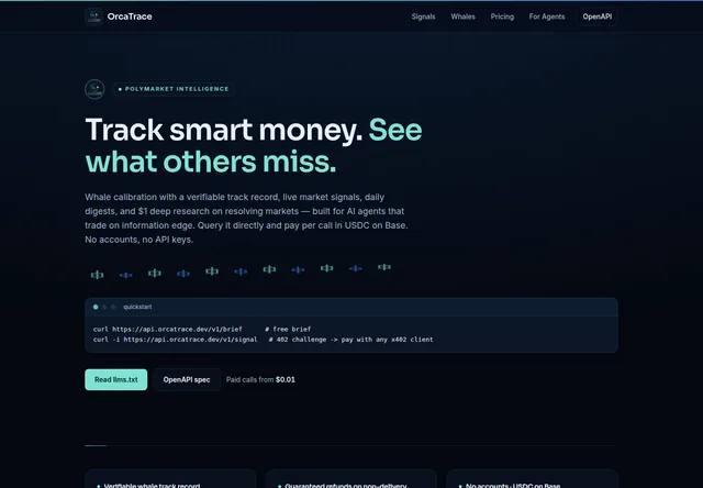 OrcaTrace: Agent API entry point and free brief example.