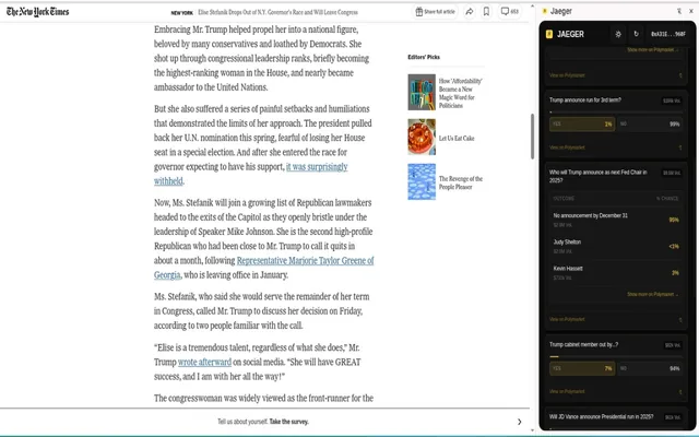 Official store demo: markets matched to an article in the Jaeger side panel.
