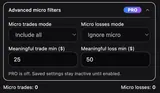 PM Risk Guard: Provider screenshot: micro-trade and micro-loss filters.