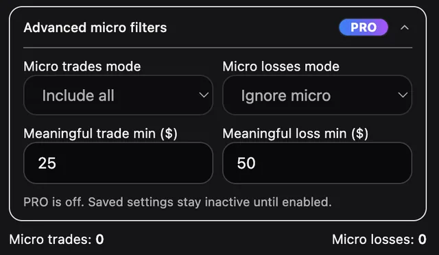 PM Risk Guard: Provider screenshot: micro-trade and micro-loss filters.