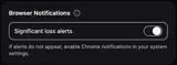 PM Risk Guard: Provider screenshot: browser loss-alert control.