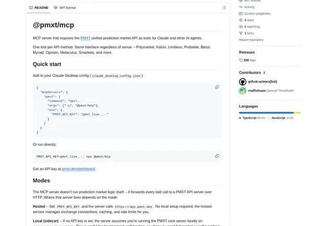 pmxt-mcp: MCP configuration and hosted/local modes.