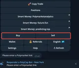 PolyCop Telegram menu with Buy and Sell controls and market-link input (official documentation).