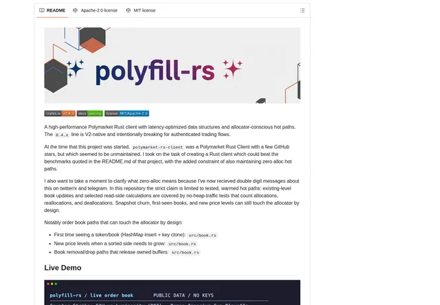 polyfill-rs: Rust client overview and allocation-scope explanation.