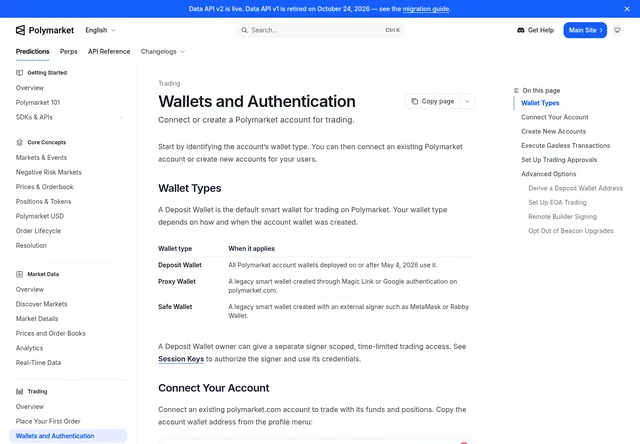 Polymarket Relayer API: Official account and wallet-operation setup.